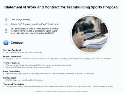 Statement of work and contract for teambuilding sports proposal ppt pictures sample