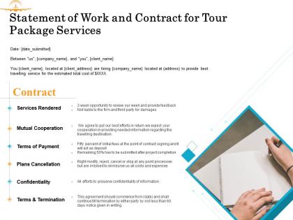 Statement of work and contract for tour package services ppt powerpoint presentation