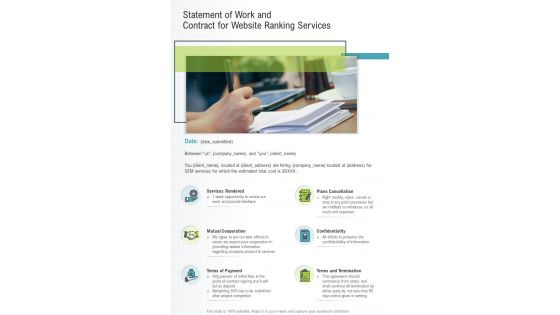 Statement Of Work And Contract For Website Ranking Services One Pager Sample Example Document