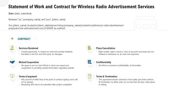 Statement of work and contract for wireless radio advertisement services