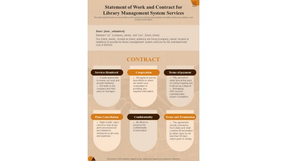 Statement Of Work And Contract Library Management System One Pager Sample Example Document