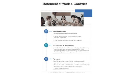 Statement Of Work And Contract Market Research New Product One Pager Sample Example Document