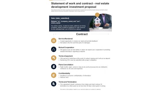 Statement Of Work And Contract Real Estate Development One Pager Sample Example Document
