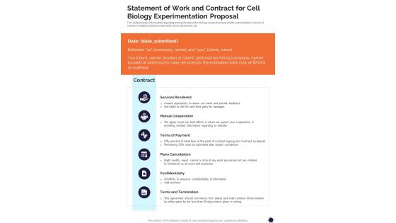Statement Of Work Cell Biology Experimentation One Pager Sample Example Document