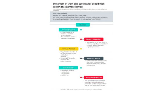 Statement Of Work Deaddiction Center Development One Pager Sample Example Document