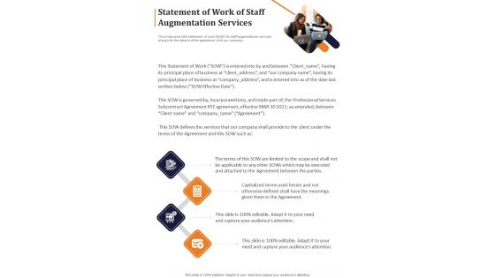 Statement Of Work Of Staff Augmentation Services One Pager Sample Example Document