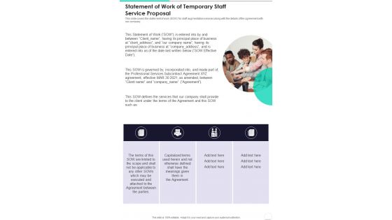 Statement Of Work Of Temporary Staff Service Proposal One Pager Sample Example Document