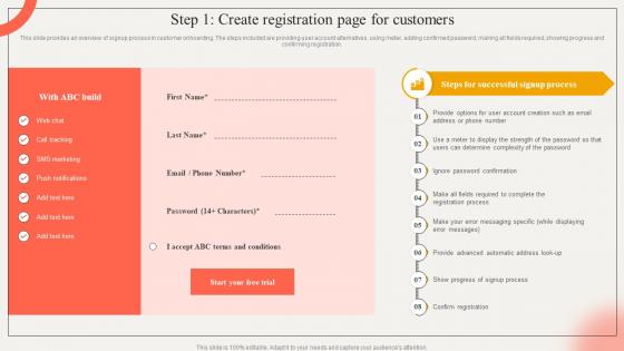 Step 1 Create Registration Page For Customers Strategic Impact Of Customer Onboarding Journey