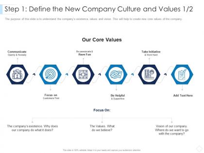 Step 1 define the new company culture and values fun leaders guide to corporate culture ppt icons