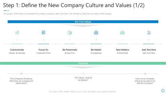 Step 1 define the new company culture and values work ppt brochure