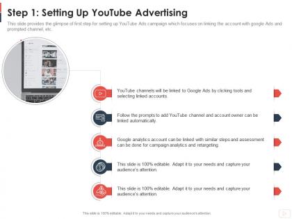 Step 1 setting up youtube advertising youtube channel as business ppt topics