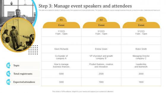 Step 3 Manage Event Speakers And Attendees Engaging Audience Through Virtual Event Marketing MKT SS V