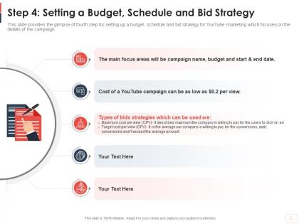 Step 4 setting a budget schedule and bid strategy youtube channel as business ppt rules
