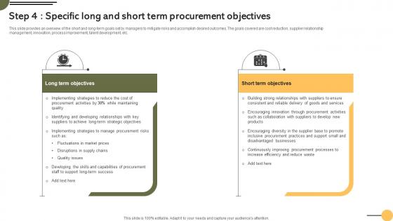 Step 4 Specific Long And Short Term Achieving Business Goals Procurement Strategies Strategy SS V
