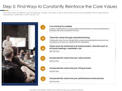 Step 5 find ways to constantly reinforce the core values building high performance company culture