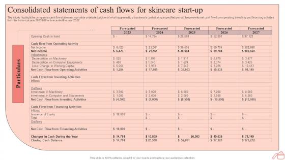 Step By Step Guide To Skincare Consolidated Statements Of Cash Flows For Skincare Start Up BP SS