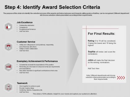 Step four identify award selection criteria excellence ppt powerpoint presentation visual aids