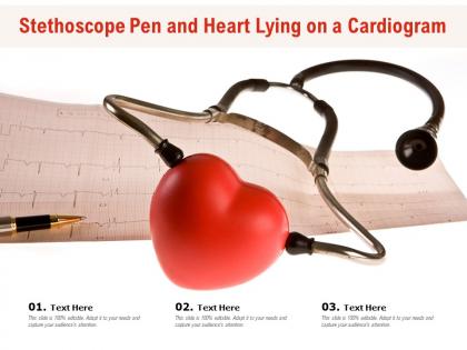 Stethoscope pen and heart lying on a cardiogram