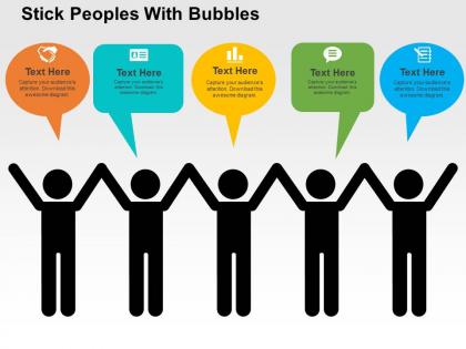Stick peoples with bubbles flat powerpoint design