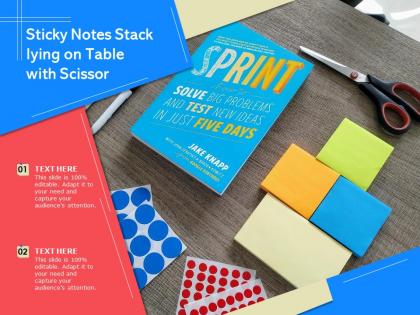 Sticky notes stack lying on table with scissor