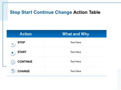 Stop start continue change action table