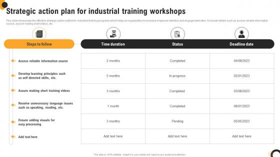Strategic Action Plan For Industrial Training Workshops