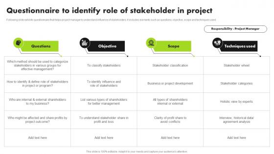 Strategic Approach For Developing Stakeholder Questionnaire To Identify Role Of Stakeholder In Project