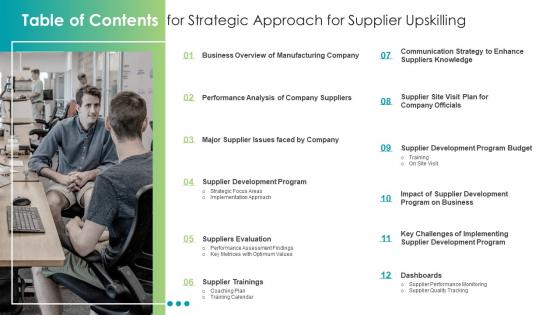 Strategic Approach For Supplier Upskilling For Table Of Contents Ppt Infographic Template Diagrams
