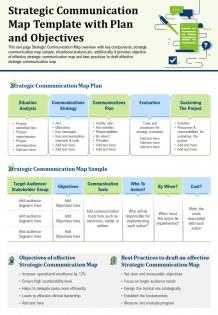 Strategic communication map template with plan and objectives report ppt pdf document