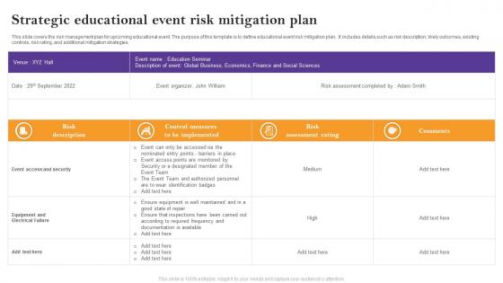 Strategic Educational Event Risk Mitigation Plan