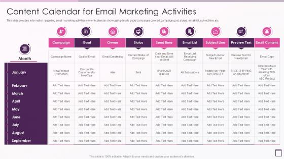 Strategic Franchise Marketing Content Calendar For Email Marketing Activities