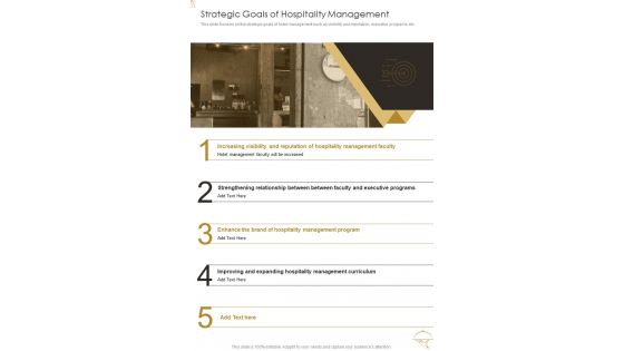 Strategic Goals Of Hospitality Management One Pager Sample Example Document