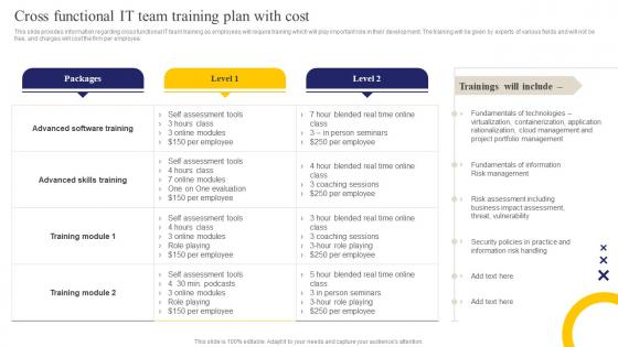 Strategic IT Cost Optimization Cross Functional IT Team Training Plan With Cost