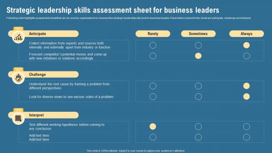 Strategic Leadership Skills Assessment Sheet For Business Leaders Strategic Management Guide