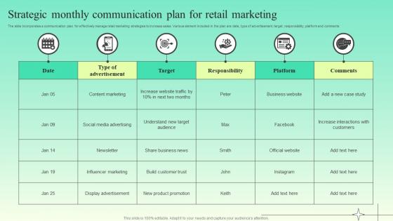 Strategic Monthly Communication Plan For Retail Marketing