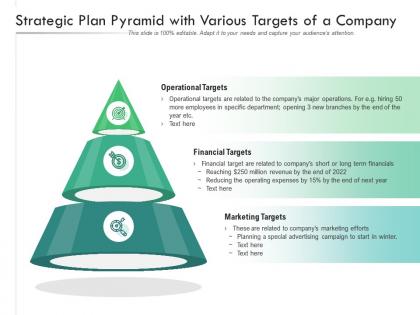 Strategic plan pyramid with various targets of a company