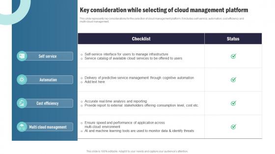 Strategic Plan To Implement Key Consideration While Selecting Of Cloud Management Strategy SS V
