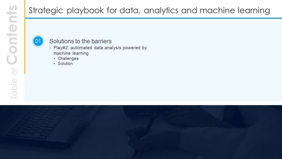 Strategic Playbook For Data Analytics And Machine Learning Table Of Contents
