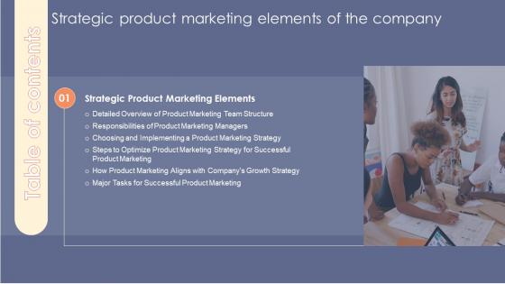 Strategic Product Marketing Elements Of The Company Table Of Contents