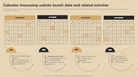 Strategic Website Development Calendar Showcasing Website Launch Date And Related Activities