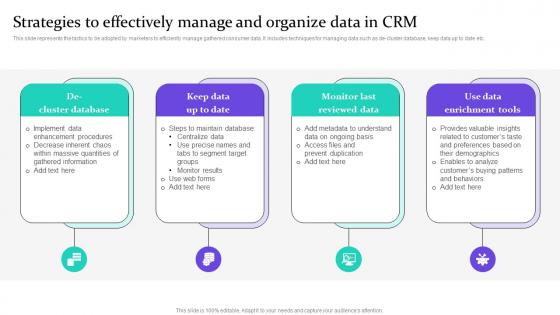 Strategies To Effectively Manage And Organize Data In CRM Data Driven Marketing For Increasing Customer MKT SS V