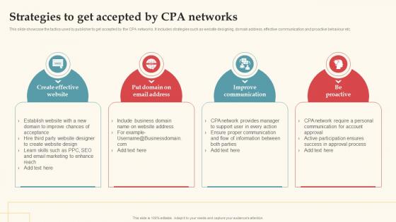 Strategies To Get Accepted By CPA Networks Complete Guide For Deploying CPA Ppt Graphics