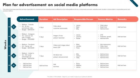 Strategies To Improve Brand And Capture Market Share Plan For Advertisement Social Media Platforms
