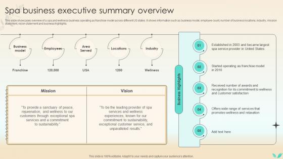 Strategies To Increase Spa Business Spa Business Executive Summary Overview Strategy SS V