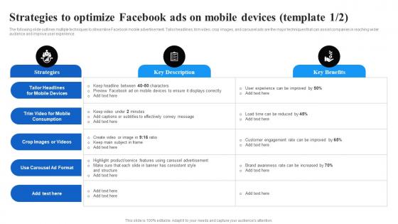 Strategies To Optimize Facebook Ads On Mobile Devices Facebook Advertising Strategy SS V