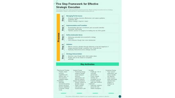 Strategy Five Step Framework For Effective Strategic Execution One Pager Sample Example Document