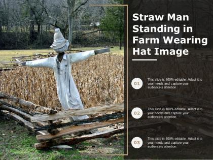 Straw man standing in farm wearing hat image
