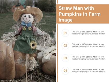 Straw man with pumpkins in farm image