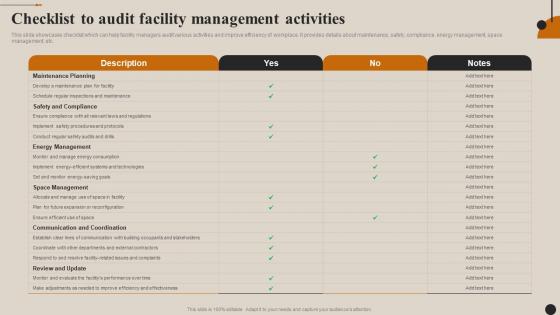 Streamlining Facility Management Checklist To Audit Facility Management Activities