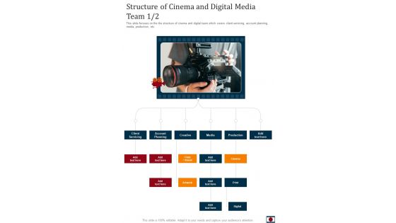 Structure Of Cinema And Digital Media Team One Pager Sample Example Document